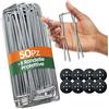 PORTENTUM Picchetti da Giardino 50 pz + 8 Rondelle - Picchetti Telo Pacciamatura, Picchetti Ancoraggio per Campeggio e Prato Sintetico, Resistenti in Acciaio Zincato