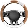 Upgrade4cars Coprivolante Auto Universale Marrone Bianco in Peloso | Copertura di Volante Diametro 37-39 cm | Accessori Auto Interno | Regali per Donna e Uomo