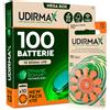 Udivita 100 Batterie PR48 per Apparecchi Acustici (Misura 13 Arancione) Udirmax Pile Zinco Aria 1,45V Senza Mercurio con Tecnologia Dynamic Sonar - Confezione Eco 10 Blister da 10