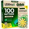 Udivita 100 Batterie per Apparecchi Acustici Misura 10 Gialle PR70 - Pile Zinco-Aria 1,45V Udirmax Tecnologia Dynamic Sonar - Formato Eco Pack - 10 Blister Ecologici da 10 Pile