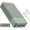 JUOVI J2651 Power Bank 35W 20000mAh USB C In & Out Power Bank, pacco batteria con QC3.0+PD3.0 35W ad alta velocità di ricarica per auricolari Bluetooth, telefono cellulare, tablet (Verde)