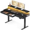 OffiGo Scrivania Regolabile in Altezza con Cassetti, 140cm Scrivania Elettrica con Supporto per Monitor, Scrivania Gaming con Prese e Luce LED, Standing Desk, Nero