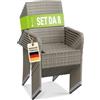 Juskys Sedie da giardino in polyrattan Yoro set da 8 con braccioli e schienale - 8 sedie impilabili - sedia in rattan per giardino - sedia impilabile grigio melange