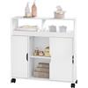 EUGAD Mobile da Bagno con Ante e Ruote, Armadietto da Bagno con Scomparti Aperti e Nascosti, Mobiletto Multiuso, per Cucina, Bagno, in Legno, Bianco, 70x20x71,5 cm