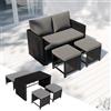 Juskys Set mobili da giardino 2in1 in polyrattan Jamaika - tavolo, divano lounge da giardino - set salotto da balcone per balcone, giardino - lounge da esterno nero grigio