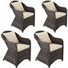 tectake® Set Sedie Deluxe in Polyrattan, 4 Poltrone da Giardino con Telaio in Alluminio, Comodi Cuscini per Seduta e Schienale, Resistente alle Intemperie, Design Elegante - Grigio