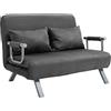 HOMCOM Divano Letto 2 Posti 3 in 1 in Pelle Scamosciata Sintetica con Schienale Regolabile in 5 Posizioni, Divano 2 Posti con 2 Cuscini, Seduta Imbottita, 111x80x78 cm, per Soggiorno, Grigio