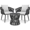 tectake® Set Salotto da Giardino esterno, 2 Sedie, 1 Tavolino da Salotto in vetro, Set Mobili da Esterno in Corda, Tavolo con Sedie Relax, Poltroncina Arredo Giardino, Piscina, Terrazza Balcone - Gray