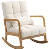 HOMCOM Poltrona a Dondolo 90°-130° con Cuscino Lombare, Poltrona per Salotto in Tessuto Sherpa e Legno, 64.5x82x89 cm, Bianco e color Legno