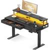 OffiGo Scrivania Elettrica con Cassetti, 120cm Scrivania Elettrica con Supporto per Monitor, Scrivania Gaming con Prese e LED Luminosa, Scrivanie, Nero