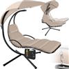 tectake® Sdraio Sospesa Elaria, Amaca, Altalena, Arredamento da Giardino, Parasole Protezione Raggi UV, Sedia a Sdraio Imbottita, Cuscino, Ergonomico, Balcone Terrazza - Beige