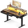 OffiGo Scrivania Elettrica 120cm con Cassetti e Supporto per Monitor, Gaming con Prese e LED Luminosa, Marrone