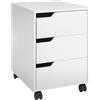 HOMCOM Cassettiera da Ufficio Portadocumenti a 3 Cassetti con Maniglie a Scomparsa, Armadietto da Ufficio a 4 Ruote in Legno e Metallo, 40x50x57.5 cm, Bianco
