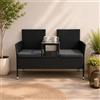 Juskys Panca da giardino Monaco in polyrattan - 2 posti con tavolo integrato e cuscini, 133×63×84 cm, resistente alle intemperie, per balcone e terrazza - nero
