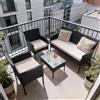Juskys Salottino in polyrattan Fort Myers 4 Persone con divano a 2 posti, 2 sedie, tavolo e cuscini per seduta resistenti alle intemperie nero/crema Mobili da Balcone Set di mobili da giardino
