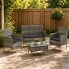 Juskys Salottino in polyrattan Fort Myers 4 Persone con divano a 2 posti, 2 sedie, tavolo e cuscini per seduta resistente alle intemperie grigio melange Mobili da Balcone Set di mobili da giardino