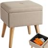 tectake® Sgabello Imbottito Effetto Lino con Scomparto, Gambe in Legno Massello, Capacità di Carico 300 Kg, Pratico e Compatto, 32,5 X 32,5 cm - Sabbia