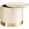 tectake® Sgabello in Velluto con Scomparto, Base Color Oro, Capacità di Carico Fino a 300 kg, Ø 51 cm, Elegante e Pratico Complemento d'Arredo - Bianco Crema