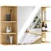 HOMCOM Mobile Bagno a Parete con Specchio e 6 Ripiani Aperti, Specchiera Bagno con Armadietto e 2 Ripiani Interni, 80x20x59 cm, Color Legno