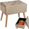 tectake® Panchina Imbottita, Rivestimento Effetto Lino, Scomparto Interno, Gambe in Faggio Massiccio, Capacità 300 Kg, Misure 51x37,5x45,5 cm - Sabba