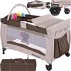 tectake® Lettino da Viaggio Bambini con Fasciatoio, Lettino Pieghevole con Borsa, per Neonato, Portatile con Ruote, Letto Bambini Richiudibile, 132 x 75 x 104 cm - Marrone Caffè