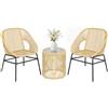 Outsunny Set da Bistrò da 3 Pezzi in Rattan PE e Acciaio, Set da Giardino con 2 Sedie, Tavolo Rotondo con Piano in Vetro Temperato, per Patio Balcone Terrazzo, Beige