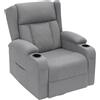 WOLTU Poltrona Relax con Schienale e Poggiapiedi Regolabili, Poltrona Girevole 360° con Funzione Dondolo, Tasche e Portabicchieri, per Soggiorno, Camera da Letto, Portata 150 kg, Effetto Lino, Grigio