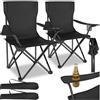 tectake® Set 2 Sedie da Campeggio Pieghevoli, Comoda Imbottitura, Sedie da Esterno con Tessuto in Poliestere, Bracciolo con Porta Bevande Incorporato, Pratica Borsa Inclusa - Nero