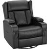 WOLTU Poltrona Relax con Schienale e Poggiapiedi Regolabili, Poltrona Girevole 360° con Funzione Dondolo, Tasche e Portabicchieri, per Soggiorno, Camera da Letto, Portata 150 kg, in PU, Nero