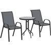 Outsunny Set da Bistro 3 Pezzi con 2 Sedie da Giardino Traspiranti Impilabili e Tavolino Rotondo, Set Tavolo e Sedie da Giardino in Acciaio e Vetro, Set da Giardino per Patio, Cortile, Grigio Scuro