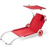 Casaria® Lettino da Spiaggia Kreta Pieghevole Trasportabile 2 Ruote con Cuscino Tettuccio Parasole Sdraio Prendisole