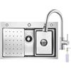 CECIPA Lavello con Rubinetto Cucina Estensibile, 70 x 45 cm Lavandino Cucina in Acciaio Inox, incl. Dispenser di Sapone e Sifone, Vasca Mobile Interno e Tagliere