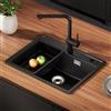 ANYCEE Lavello Nero in Granito 60x46 cm, Lavandino Cucina Nero con Cestello di Scarico, Lavello Cucina 1 Vasca per Mobile da 60 cm, Lavandino di 80% Sabbia Quarzo con Sifone e Scarico