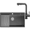 CECIPA 75x45 cm Lavello Nero Acciaio con L Rubinetto Cucina Estraibile, Lavandino Cucina 1 Vasca Nero Inox per Mobile da 80cm, con Sifone e Scarico