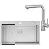 CECIPA 75x45 cm Lavello Acciaio con L Rubinetto Cucina Estraibile, Lavandino Cucina 1 Vasca Inox per Mobile da 80cm, con Sifone e Scarico