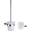 DUFU Spazzola WC Bagno e Porta Scopino,Set di Scopini per Bagno con Manico in Acciaio Inossidabile e Ciotola in Vetro Temperato,Supporto a Parete Autoadesivo e 2 Testine in Setola Morbida Argento