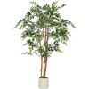 HOMCOM Pianta Artificiale di Baniano con Rami Orientabili e Vaso Contenitore Bianco in PP e Cemento, Pianta Verde in PEVA e Legno, per Interno, Ufficio, Soggiorno, Camera da Letto, 65x65x150 cm