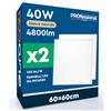 Eurocali 2 Pannelli LED 60x60 40W Quadrati da Incasso 4800 Lumen - Luce Naturale 4000K - Plafoniera Alta Luminosità 120 lm/W Lampada da Soffitto per Controsoffitti Modulari - Colore Bianco Driver Incluso