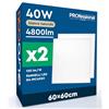 Eurocali 2 Pannelli LED 60x60 40W Quadrati da Incasso 4800 Lumen - Luce Naturale 4000K - Plafoniera da Ufficio Alta Luminosità 120 lm/W Lampada da Soffitto per Controsoffitti Modulari