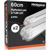 Eurocali Plafoniera 60 cm per 2 Tubi LED (Non Inclusi) Impermeabile IP65 in ABS/PS con Copertura Trasparente - Colore Grigio - Sostituzione Neon - Pacco da 2