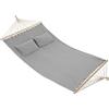 tectake® Amaca per Due Persone, Barra in Legno, Con 2 Cuscini Morbidi, Comoda e Resistente, Arredamento Esterno, Campeggio, Escursioni, Balcone, Beige, Capacità 240 kg - Grigio Chiaro