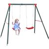 Outsunny Altalena Doppia per Bambini 3+ Anni con Struttura in Metallo, Corda Regolabile, Altalena da Giardino Gioco Esterno, Max 45 kg, 239x156x180 cm, Verde e Rosso