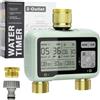 Johgee Centralina di irrigazione a 2 uscite, con ingresso e uscita in ottone, orologio digitale per irrigazione con display LCD, controllo automatico/manuale, timer, per giardino