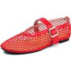 CRETUAO Ballerine da Donna in Rete,Scarpe Mary Jane con Punta Tonda e Cinturino a Rete con Fibbia,Ballerine comode e comode per Tutti i Giorni,Rosso,38.5 EU
