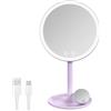 EMKE Specchio cosmetico con illuminazione, specchio da tavolo ricaricabile, ingrandimento 1/3x, interruttore touch e funzione memoria, spegnimento automatico (viola)
