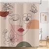 ASDCXZ Tenda da Doccia Boho 180x180 cm, Moderna Tenda da Doccia con Arte Astratta Ragazza con Foglie di Fiore e Rosa Lavabile in Lavatrice Tenda da Doccia in Poliestere Impermeabile per Vasca con 12