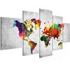 Runa Art - Quadri Mappa Del Mondo 200 x 100 cm 5 Pezzi XXL Decorazione Murale Design Colorato 105151c