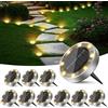 Peasur Luci Solari da Giardino, 10 Pezzi Faretto Led da Esterno Solare da Terra, 8 LED Sepolta Faretti Solari Impermeabile per Prato, Scala, Paesaggio (Bianco Caldo)