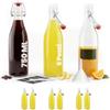slkfactory 6 bottiglie vetro 750ml 0,75 litri con Etichette, Matita, Imbuto - Bottiglie 750 ml chiusura ermetica a leva per liquore e grappa