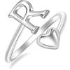 SILBERTALE Anello in argento Sterling 925 a forma di cuore con lettere, misura regolabile da 50 a 58, anello iniziale con lettere da A a Z, gioiello alla moda individuale con confezione regalo